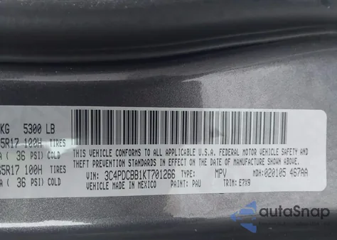 2019 Dodge Journey Se from USA, damaged, VIN 3C4PDCBB1KT701266